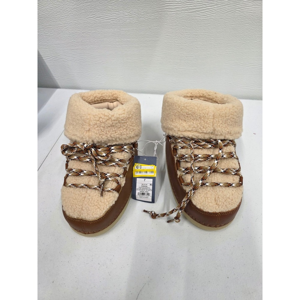Universal Thread Womens Zen Faux Shearling Lace-Up Boots Brown Tan Size 7 NEW